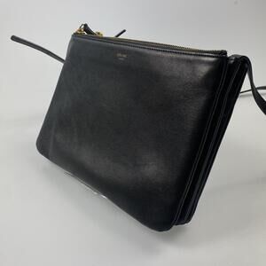 Celine Trio Leather Shoulder Crossbody Bag Black